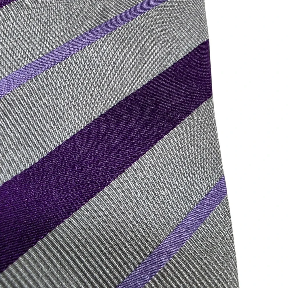 NWT George Neale Mens REPP Striped Silk‎ Necktie Purple Grey Formal Business